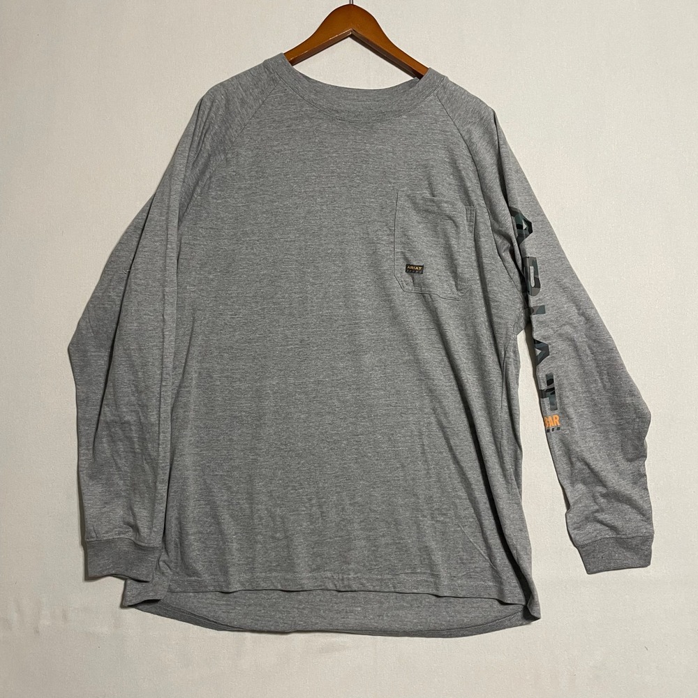 Ariat Rebar Workwear Long Sleeve Performance Tee‎ Gray Cotton Strong - Size XL - Picture 2 of 9